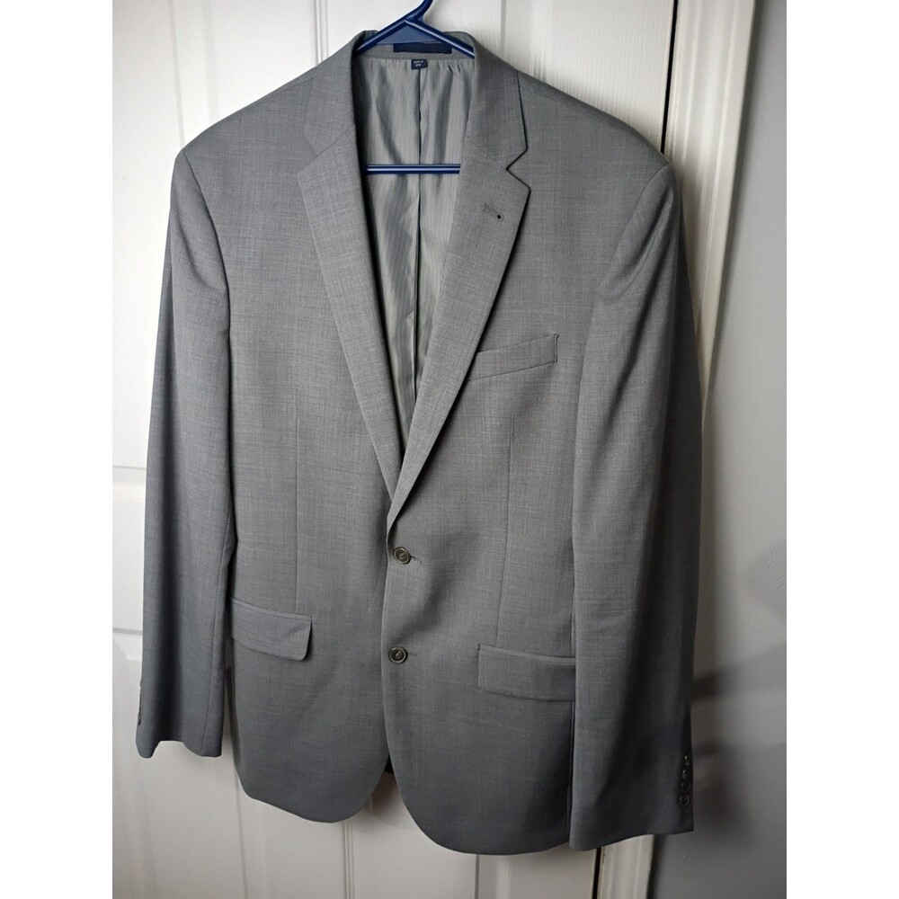 Jos A Bank Blazer Jacket Mens 40L Solid Gray Two Button Wool Slim Fit Traveler's
